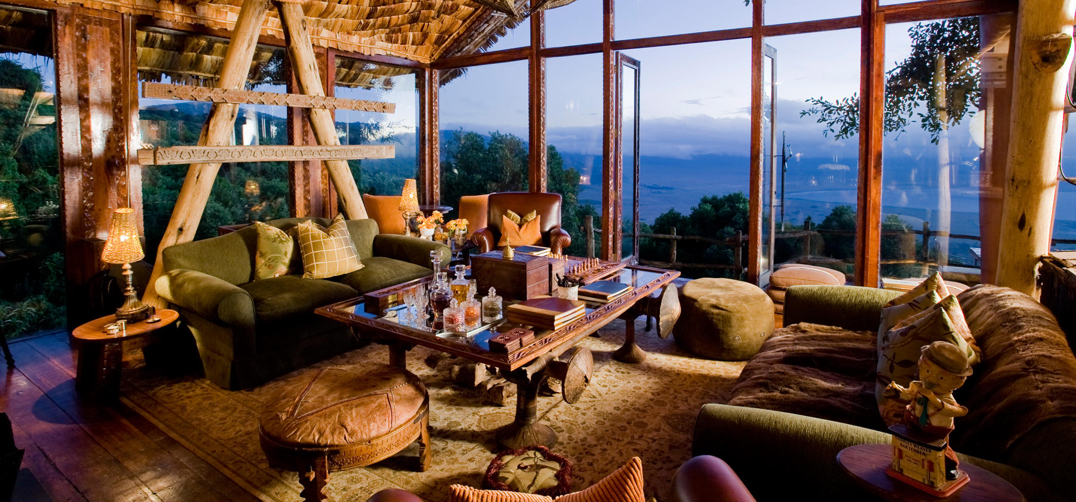main lodge at andbeyond ngorongoro crater lodge with views over the crater