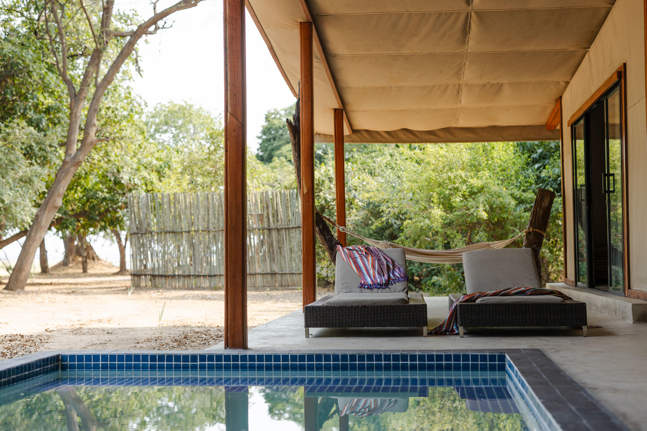 Private plunge pool outside tent at potato bush camp