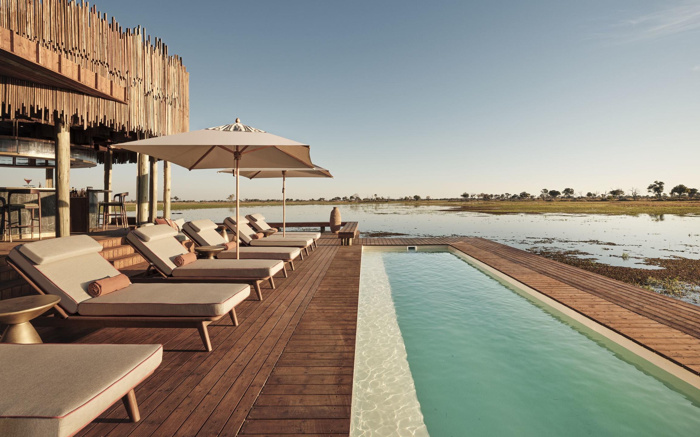 Pool area at Baines' Lodge in the Okavango Delta