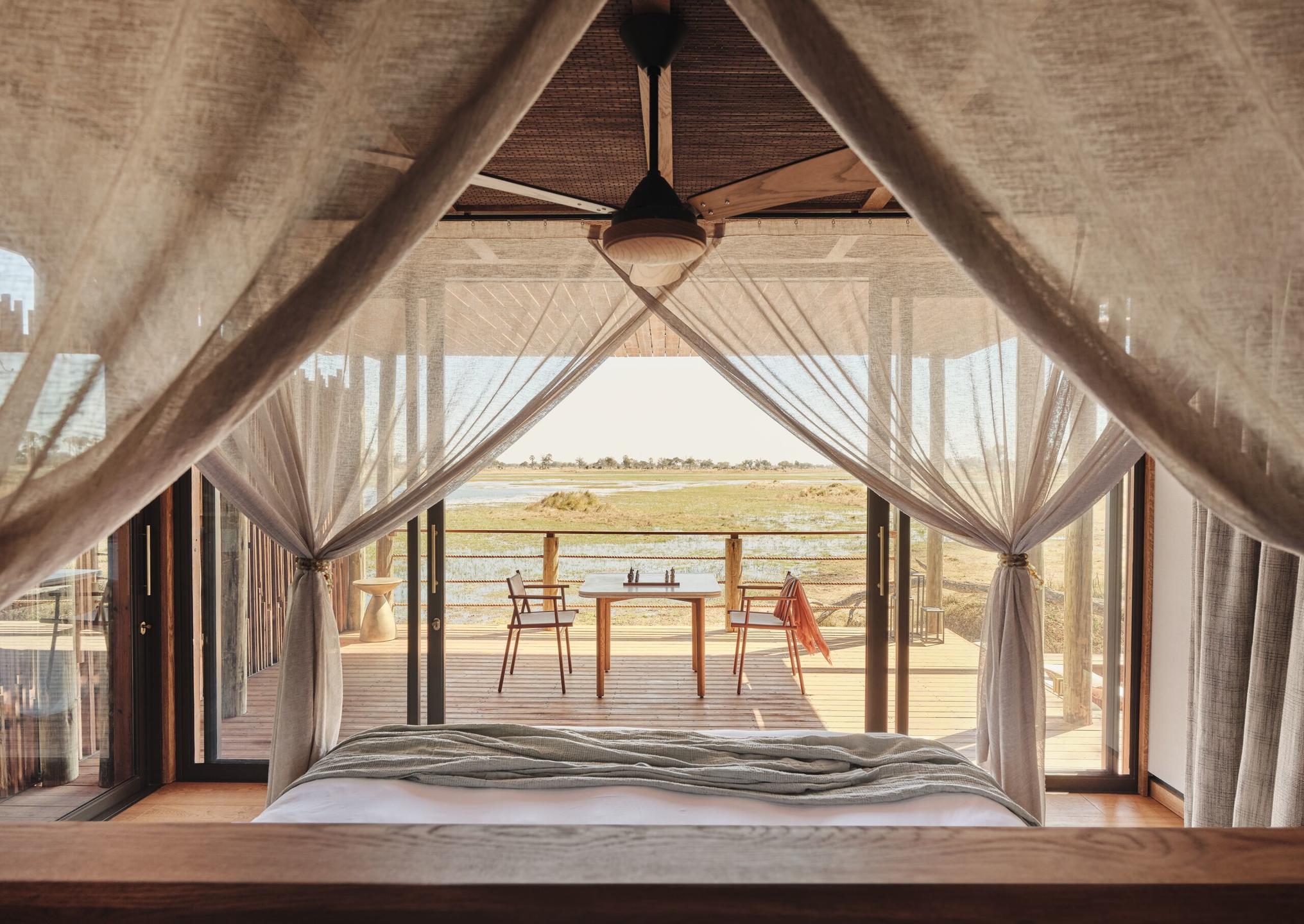 Looking out from bedroom at Baines' Lodge in Okavango Delta